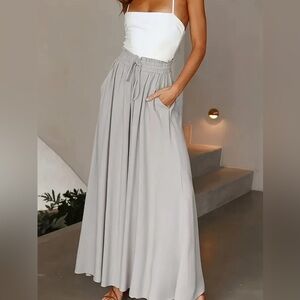Gray Boho Lace Up Wide Leg Pants